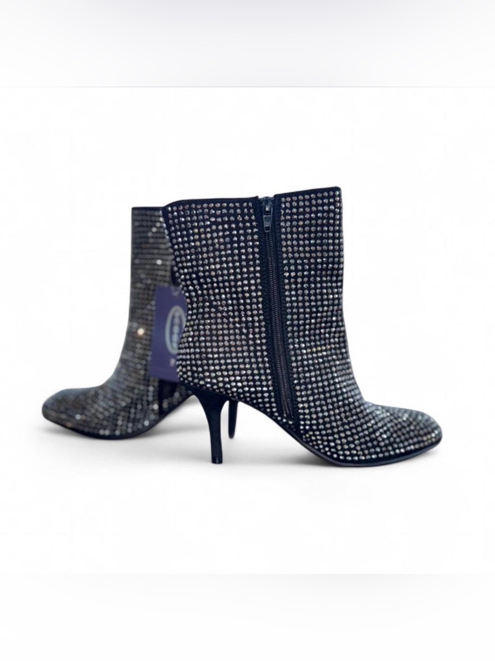 Scoop Rhinestone Ankle Booties Black Stiletto Heel Zip Boots Women’s 7 NWT - Picture 7 of 12